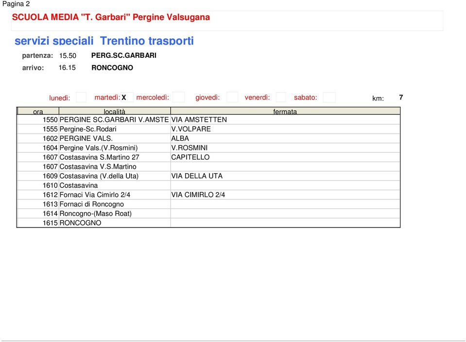 AMSTE VIA AMSTETTEN 1555 Pergine-Sc.Rodari V.VOLPARE 1602 PERGINE VALS. ALBA 1604 Pergine Vals.(V.Rosmini) V.