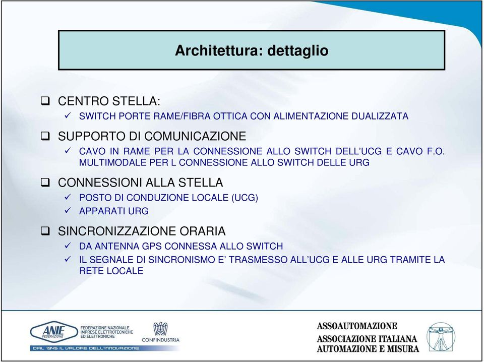 ALLO SWITCH DELLE URG CONNESSIONI ALLA STELLA POSTO DI CONDUZIONE LOCALE (UCG) APPARATI URG SINCRONIZZAZIONE