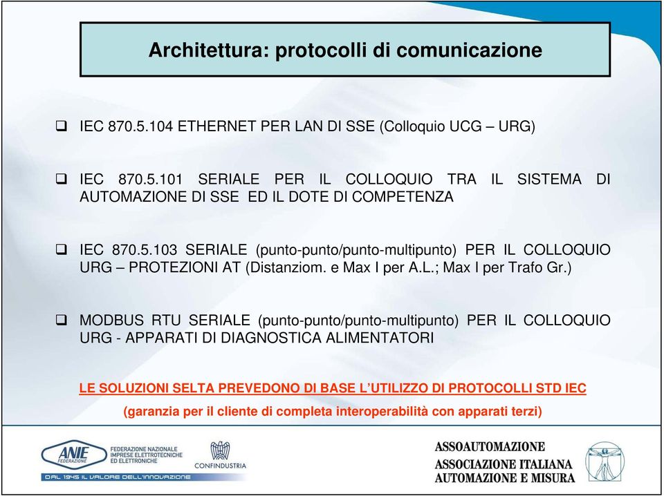 101 SERIALE PER IL COLLOQUIO TRA IL SISTEMA DI AUTOMAZIONE DI SSE ED IL DOTE DI COMPETENZA IEC 870.5.