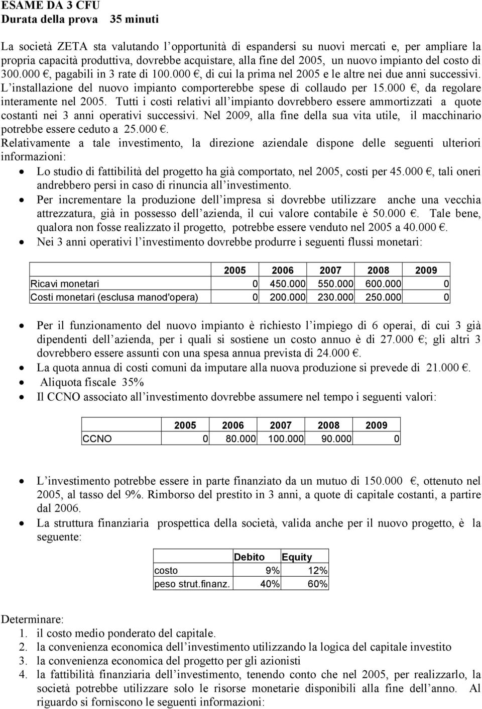 L installazione del nuovo impianto comporterebbe spese di collaudo per 15.000, da regolare interamente nel 2005.