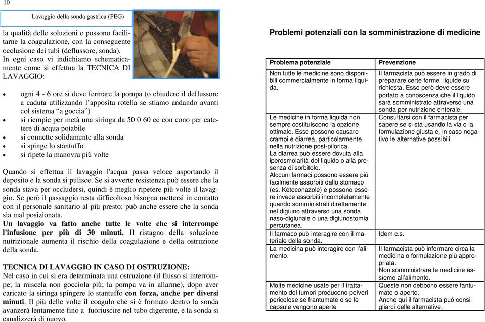 andando avanti col sistema a goccia ) si riempie per metà una siringa da 50 0 60 cc con cono per catetere di acqua potabile si connette solidamente alla sonda si spinge lo stantuffo si ripete la