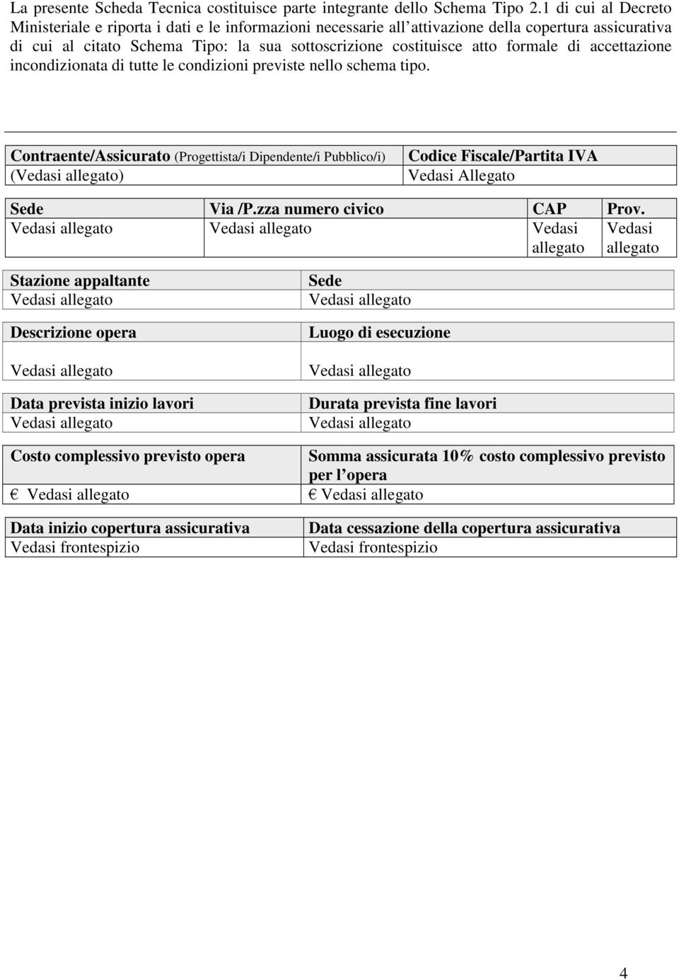 formale di accettazione incondizionata di tutte le condizioni previste nello schema tipo.