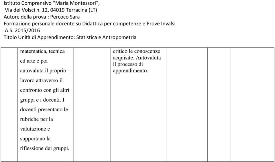 I docenti presentano le rubriche per la valutazione e supportano la