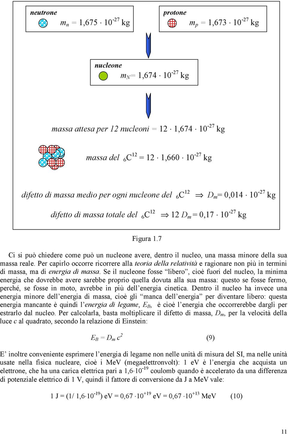 7 Ci si può chiedere come può un nucleone avere, dentro il nucleo, una massa minore della sua massa reale.