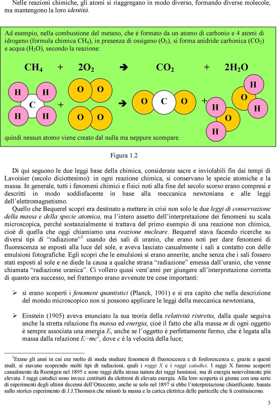 acqua (H 2 O), secondo la reazione: CH 4 + 2O 2 CO 2 + 2H 2 O H H C H H + O O O O O C O + H O O H H quindi nessun atomo viene creato dal nulla ma neppure scompare. H Figura 1.