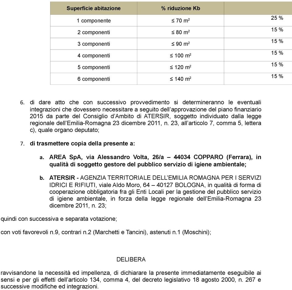 Ambito di ATERSIR, soggetto individuato dalla legge regionale dell Emilia-Romagna 23 dicembre 2011, n. 23, all articolo 7, comma 5, lettera c), quale organo deputato; 7.