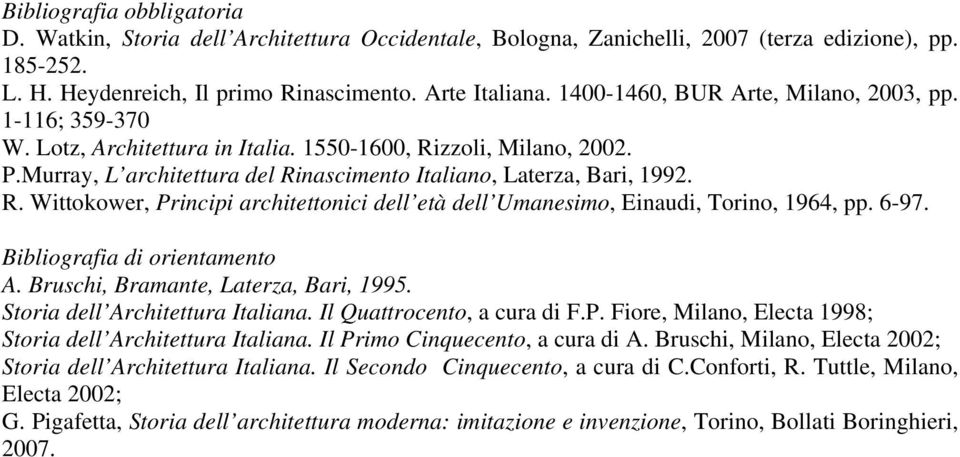 6-97. Bibliografia di orientamento A. Bruschi, Bramante, Laterza, Bari, 1995. Storia dell Architettura Italiana. Il Quattrocento, a cura di F.P.