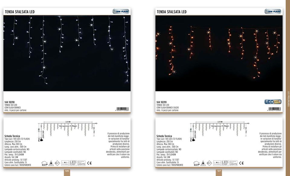 Sostituibile: SI Colore cavo luci: TRASPARENTE 50 Hz 24V Il processo di produzione dei led manifesta leggere variazioni di tonalita specialmente fra lotti di produzioni diverse.