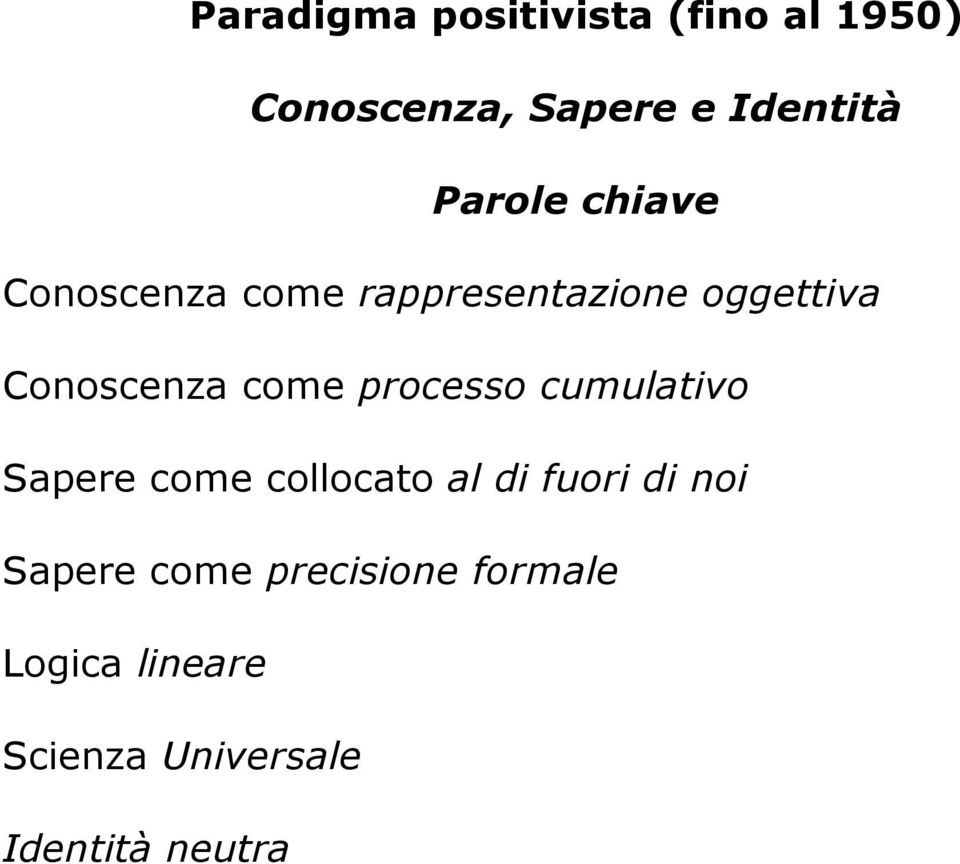 come processo cumulativo Sapere come collocato al di fuori di noi