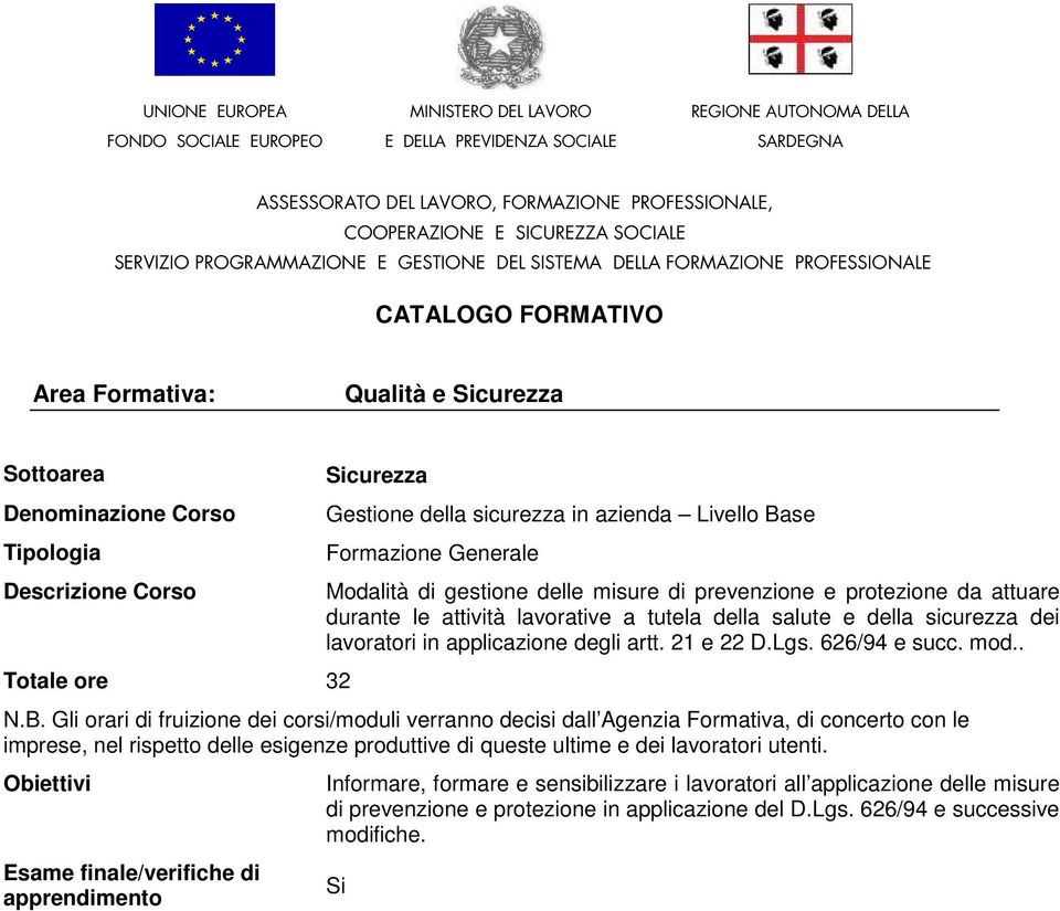 ore 32 Sicurezza Gestione della sicurezza in azienda Livello Base Formazione Generale Modalità di gestione delle misure di prevenzione e protezione da attuare durante le attività lavorative a tutela