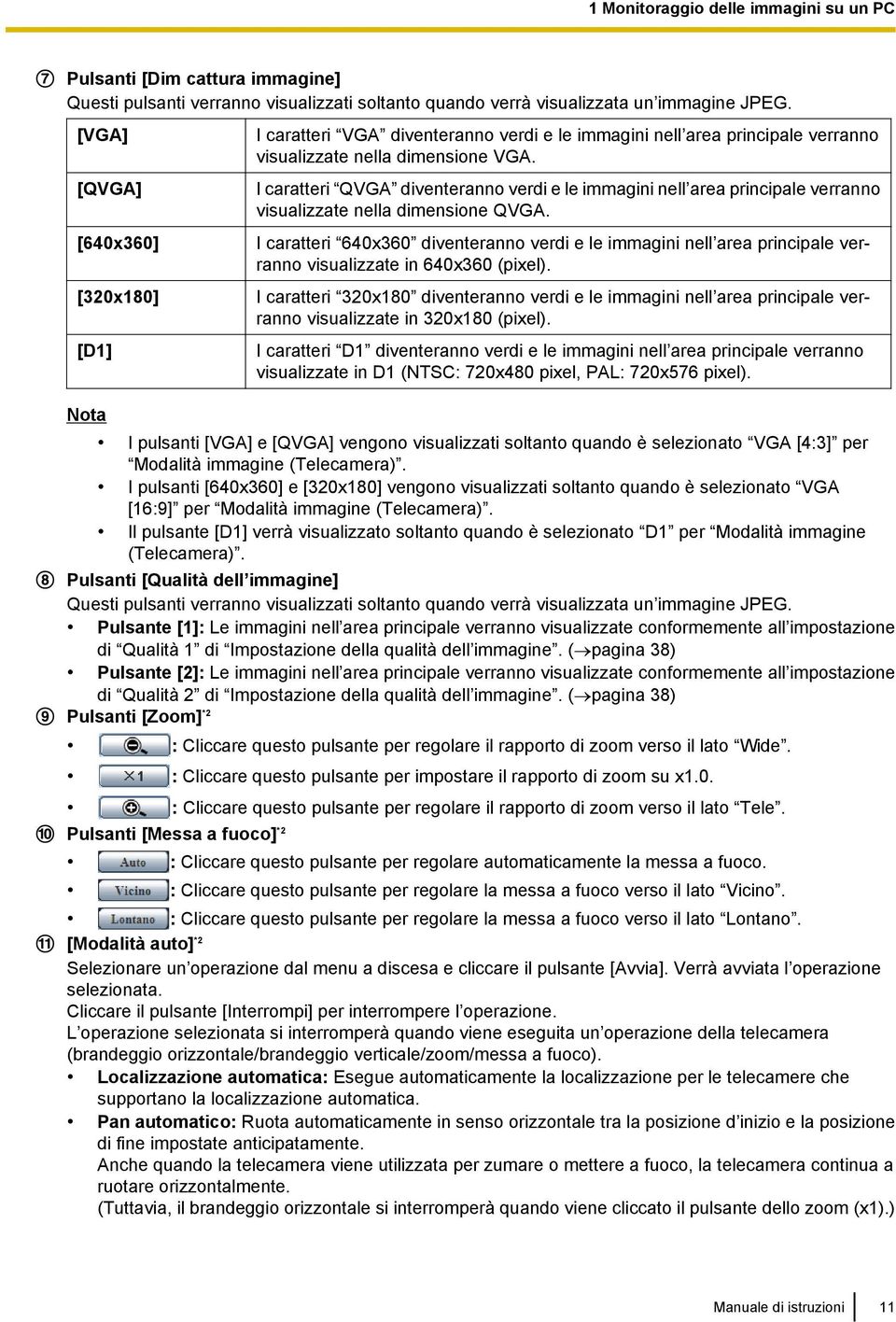 I caratteri QVGA diventeranno verdi e le immagini nell area principale verranno visualizzate nella dimensione QVGA.