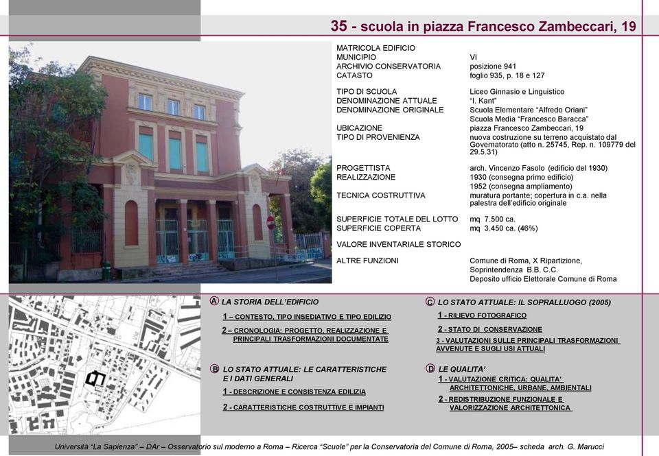 Kant DENOMINAZIONE ORIGINALE Scuola Elementare Alfredo Oriani Scuola Media Francesco Baracca UBICAZIONE piazza Francesco Zambeccari, 19 TIPO DI PROVENIENZA nuova costruzione su terreno acquistato dal