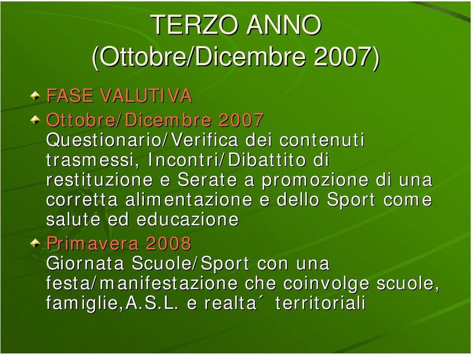 corretta alimentazione e dello Sport come salute ed educazione Primavera 2008 Giornata