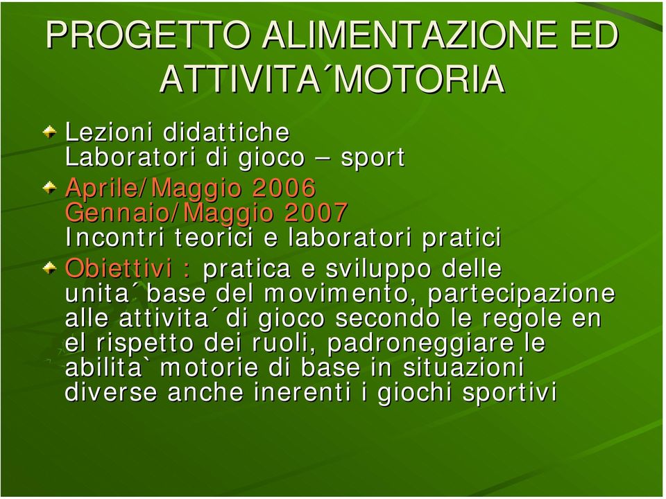 unita base del movimento, partecipazione alle attivita di gioco secondo le regole en el rispetto dei