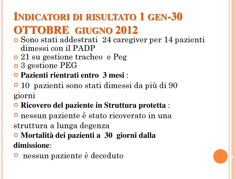 dimessi da più di 90 giorni Ricovero del paziente in Struttura protetta : nessun paziente è stato ricoverato in