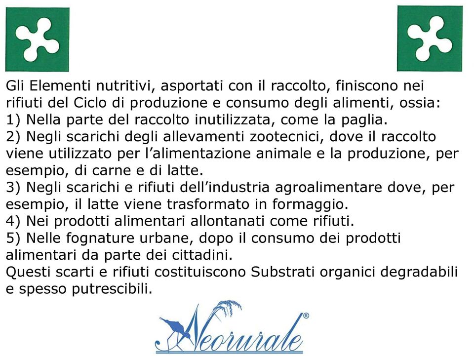 3) Negli scarichi e rifiuti dell industria agroalimentare dove, per esempio, il latte viene trasformato in formaggio. 4) Nei prodotti alimentari allontanati come rifiuti.