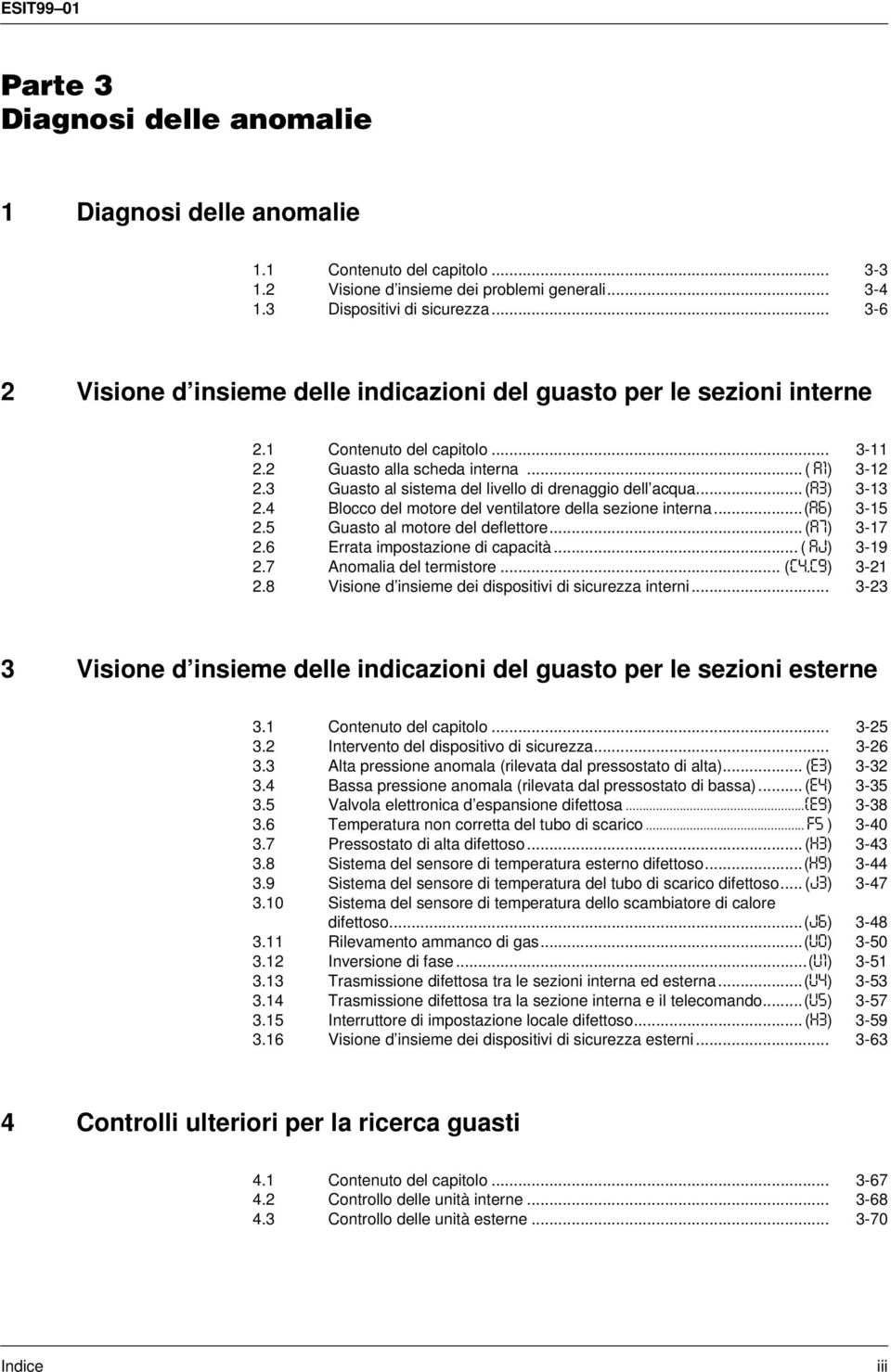 Guasto al sistema del livello di drenaggio dell acqua... (A) - 2. Blocco del motore del ventilatore della sezione interna...(a6) - 2. Guasto al motore del deflettore... (A7) -7 2.