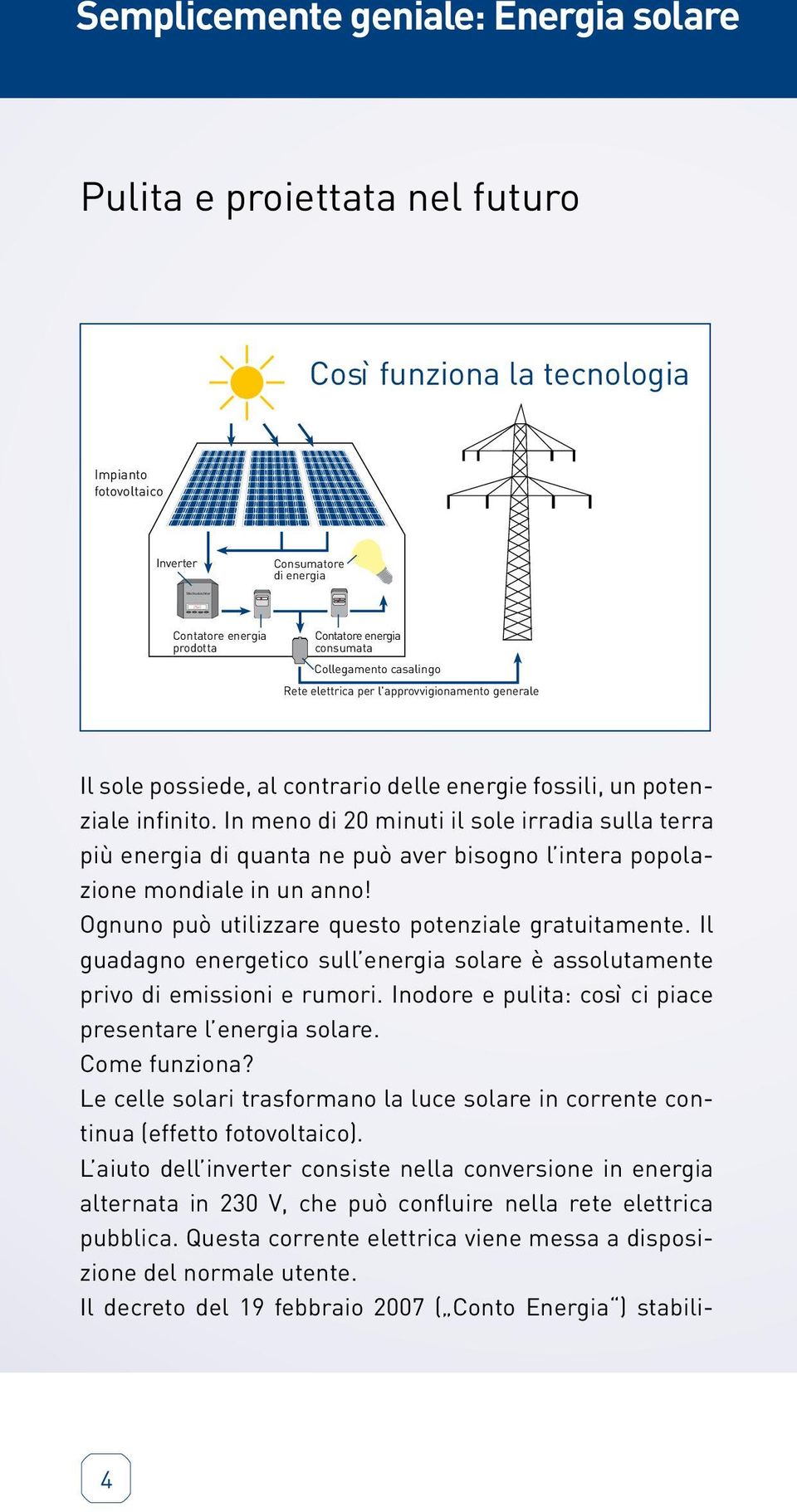 In meno di 20 minuti il sole irradia sulla terra più energia di quanta ne può aver bisogno l intera popolazione mondiale in un anno! Ognuno può utilizzare questo potenziale gratuitamente.