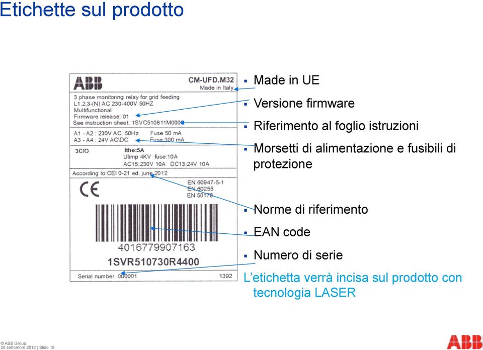 protezione Norme di riferimento EAN code Numero di serie L