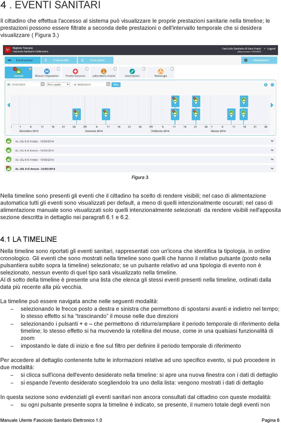 Nella timeline sono presenti gli eventi che il cittadino ha scelto di rendere visibili; nel caso di alimentazione automatica tutti gli eventi sono visualizzati per default, a meno di quelli