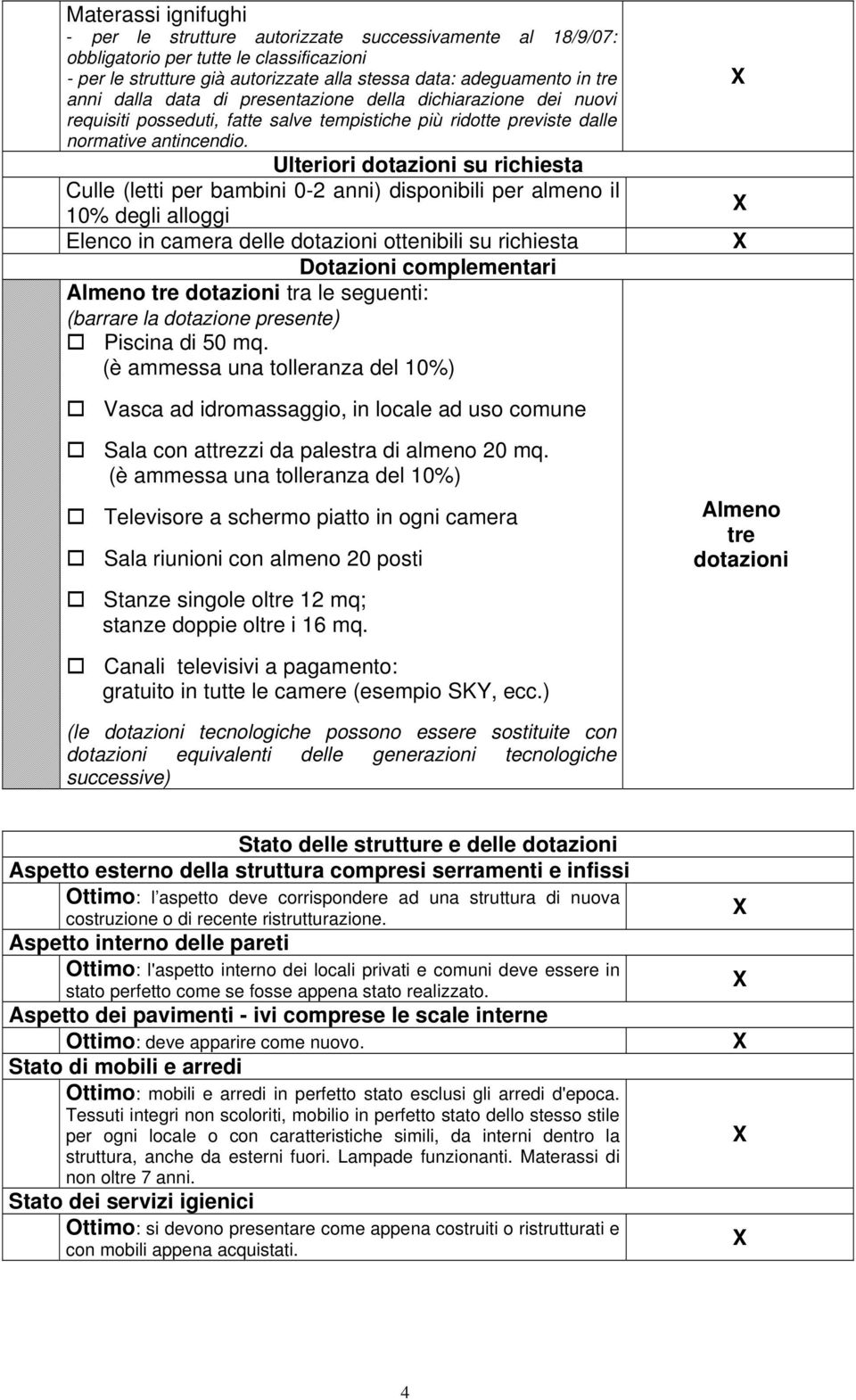 Ulteriori dotazioni su richiesta Culle (letti per bambini 0-2 anni) disponibili per almeno il 10% degli alloggi Elenco in camera delle dotazioni ottenibili su richiesta Dotazioni complementari Almeno