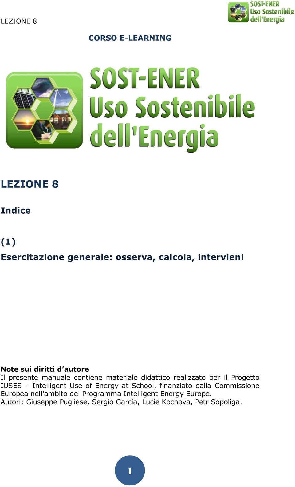 Intelligent Use of Energy at School, finanziato dalla Commissione Europea nell ambito del Programma