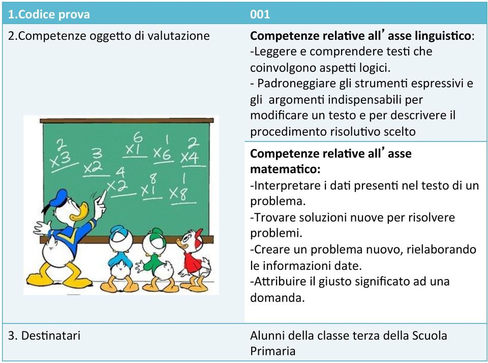 Competenze rela4ve all asse matema4co: - Interpretare i da: presen: nel testo di un problema. - Trovare soluzioni nuove per risolvere problemi.