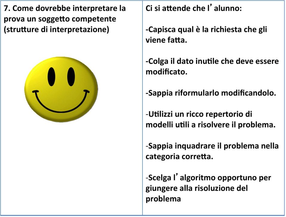 - Sappia riformularlo modificandolo. - U4lizzi un ricco repertorio di modelli u4li a risolvere il problema.