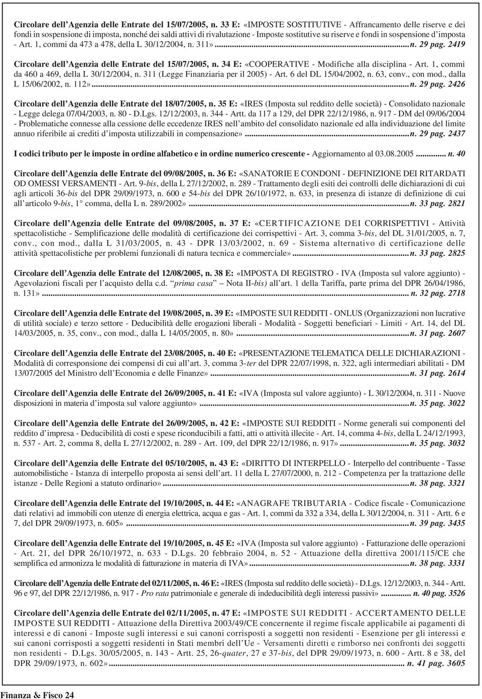 imposta - Art. 1, commi da 473 a 478, della L 30/12/2004, n. 311»...n. 29 pag. 2419  34 E: «COOPERATIVE - Modifiche alla disciplina - Art. 1, commi da 460 a 469, della L 30/12/2004, n.