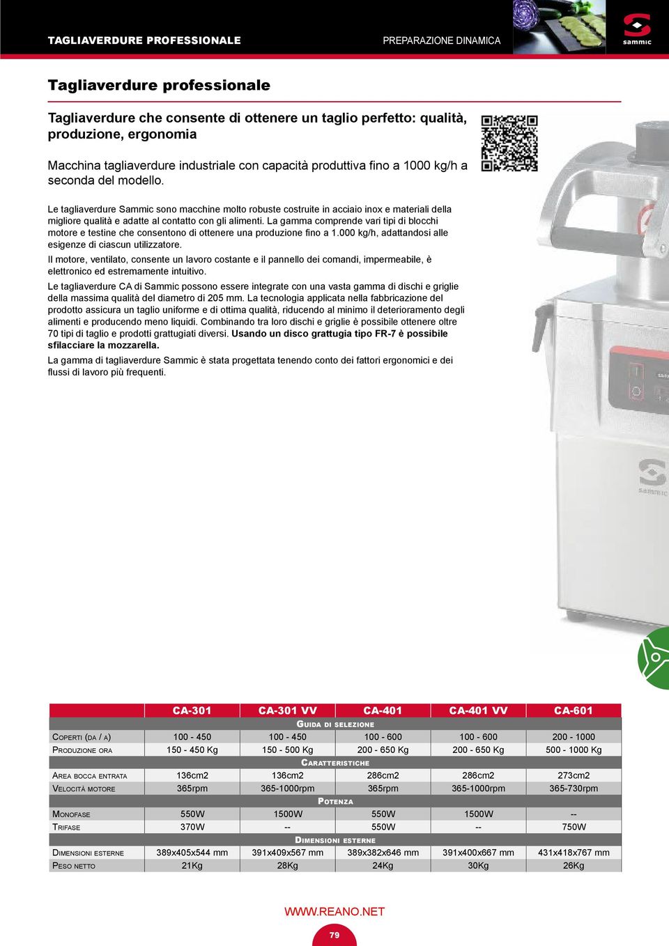 Le tagliaverdure Sammic sono macchine molto robuste costruite in acciaio inox e materiali della migliore qualità e adatte al contatto con gli alimenti.