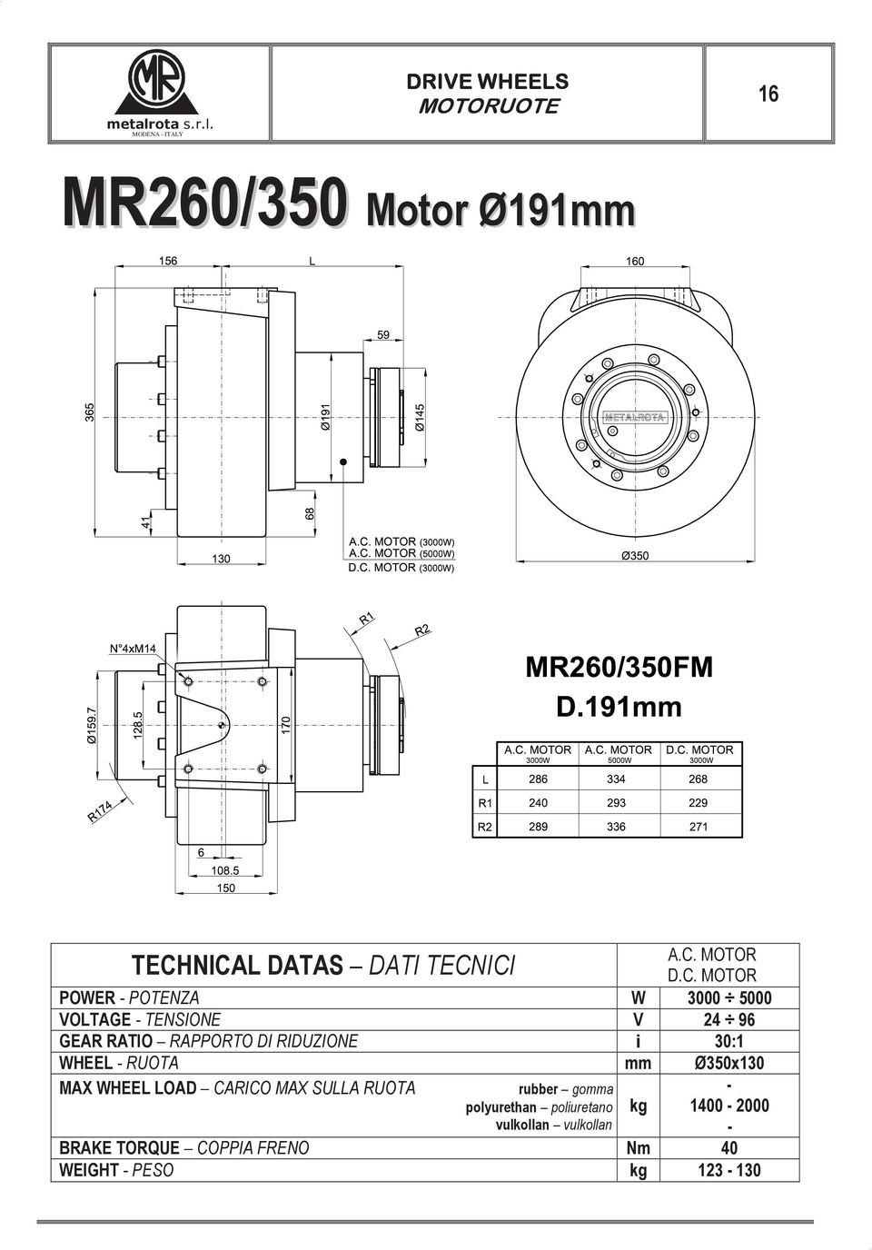 RIDUZIONE i 30:1 WHEEL RUOTA mm Ø350x130 polyurethan