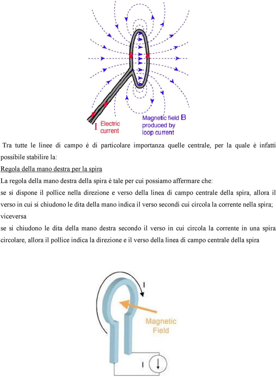 spira, allora il verso in cui si chiudono le dita della mano indica il verso secondi cui circola la corrente nella spira; viceversa se si chiudono le dita della