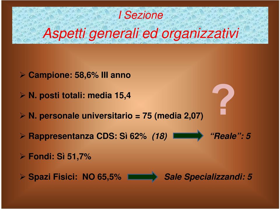 personale universitario = 75 (media 2,07) Rappresentanza CDS: