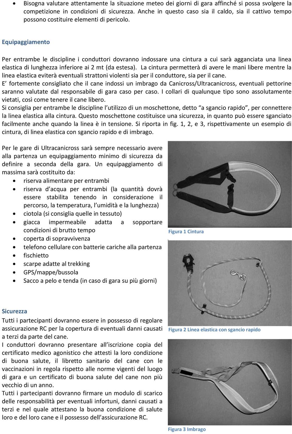 Equipaggiamento Per entrambe le discipline i conduttori dovranno indossare una cintura a cui sarà agganciata una linea elastica di lunghezza inferiore ai 2 mt (da estesa).