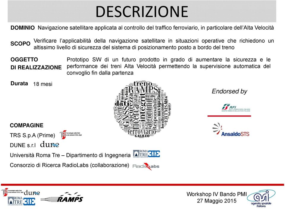 REALIZZAZIONE Prototipo SW di un futuro prodotto in grado di aumentare la sicurezza e le performance dei treni Alta Velocità permettendo la supervisione automatica del