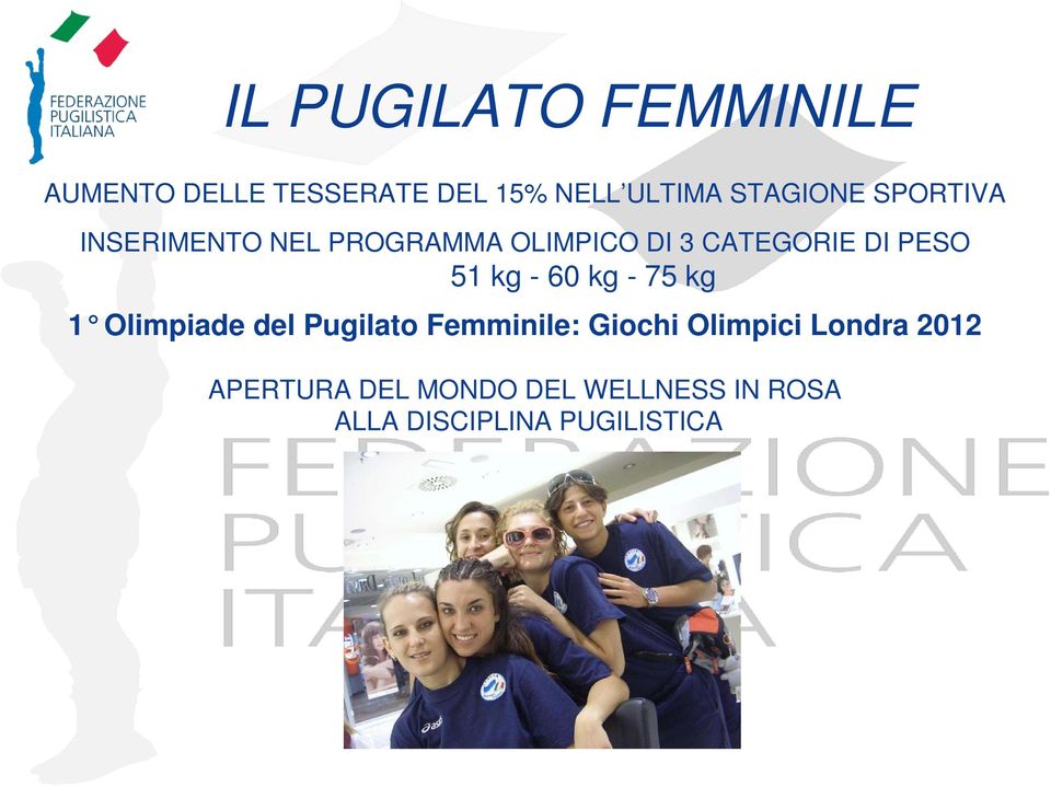 PESO 51 kg - 60 kg - 75 kg 1 Olimpiade del Pugilato Femminile: Giochi