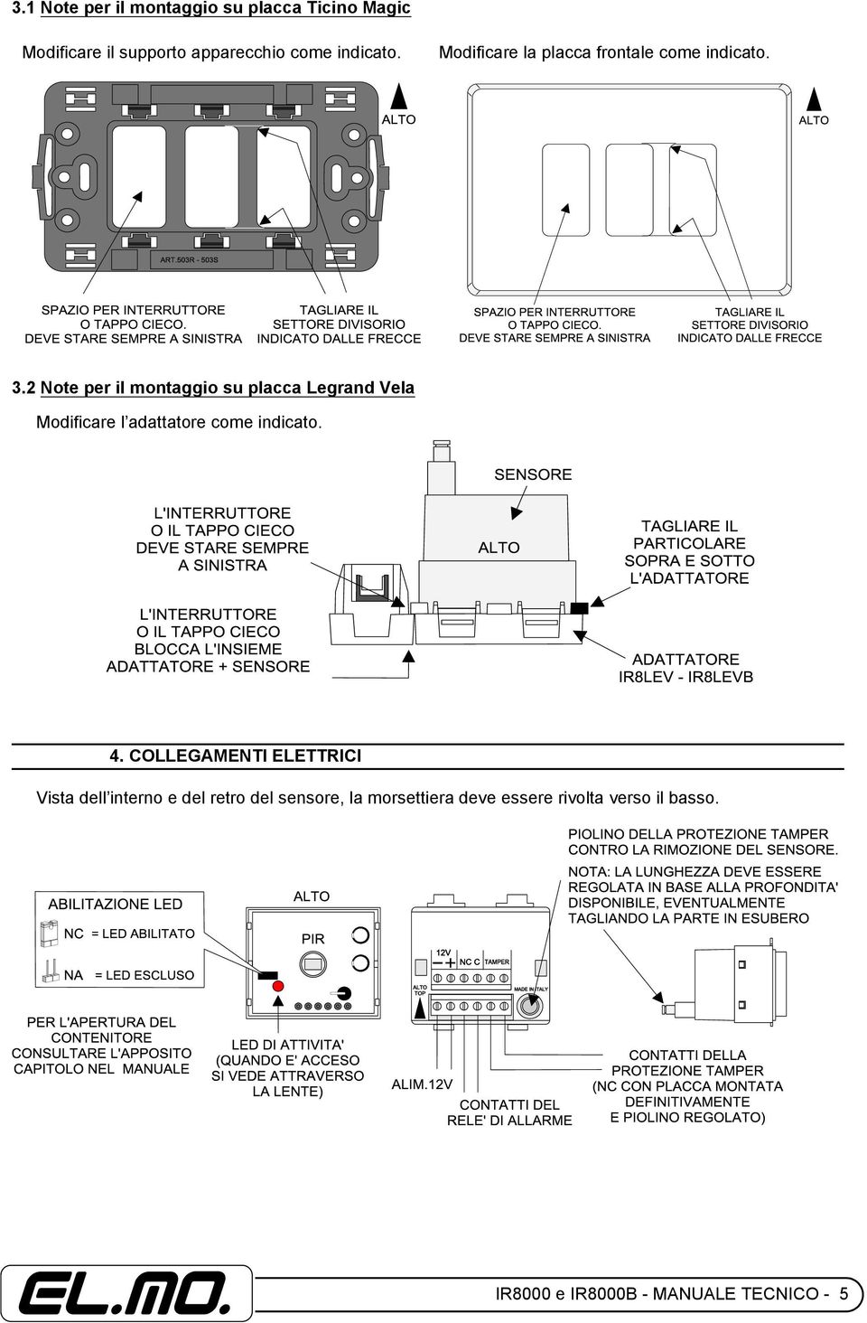 2 Note per il montaggio su placca Legrand Vela Modificare l adattatore come indicato. 4.