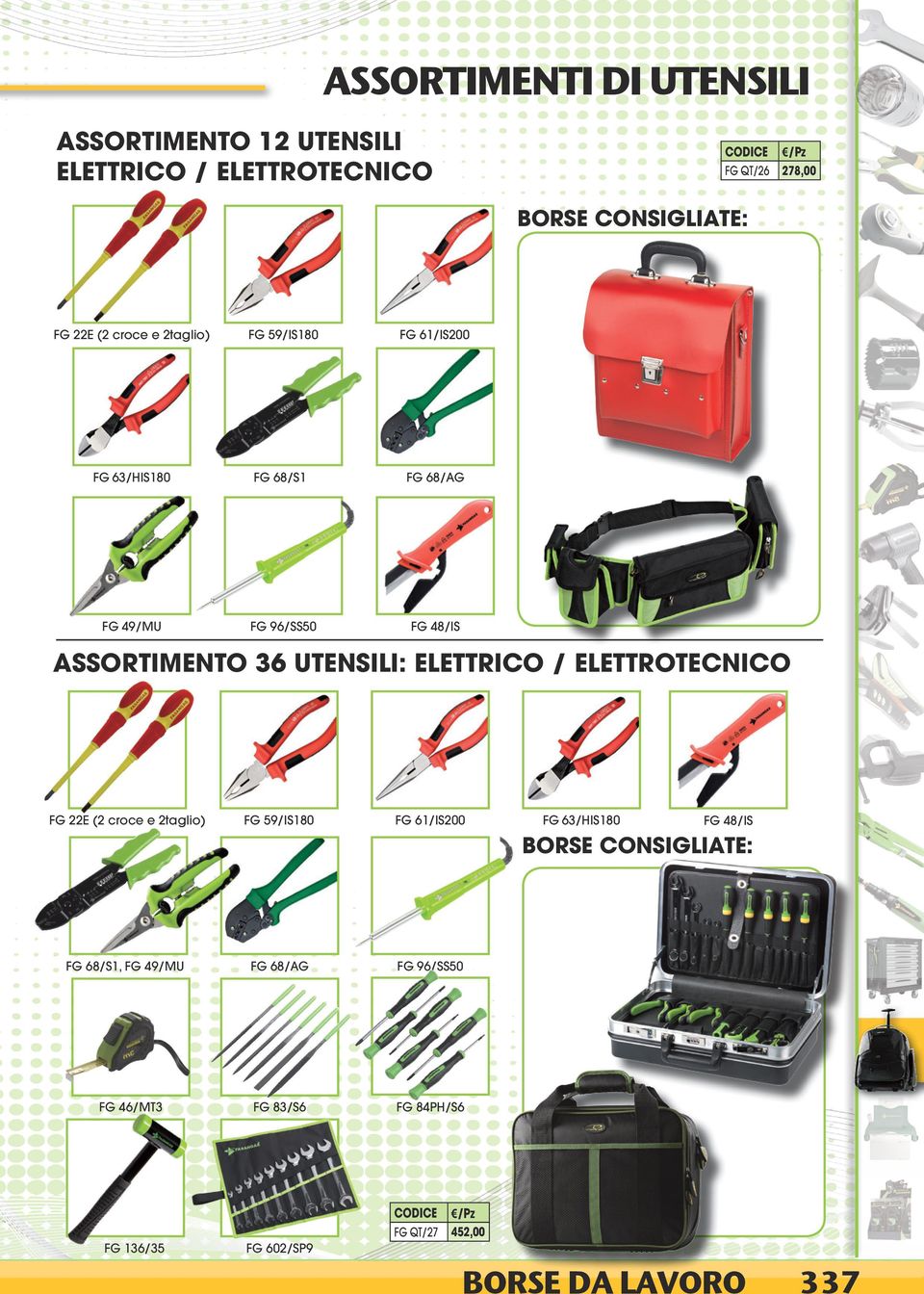 36 UTENSILI: ELETTRICO / ELETTROTECNICO FG 22E (2 croce e 2taglio) FG 59/IS18 FG 61/IS2 FG 63/HIS18 FG 48/IS BORSE