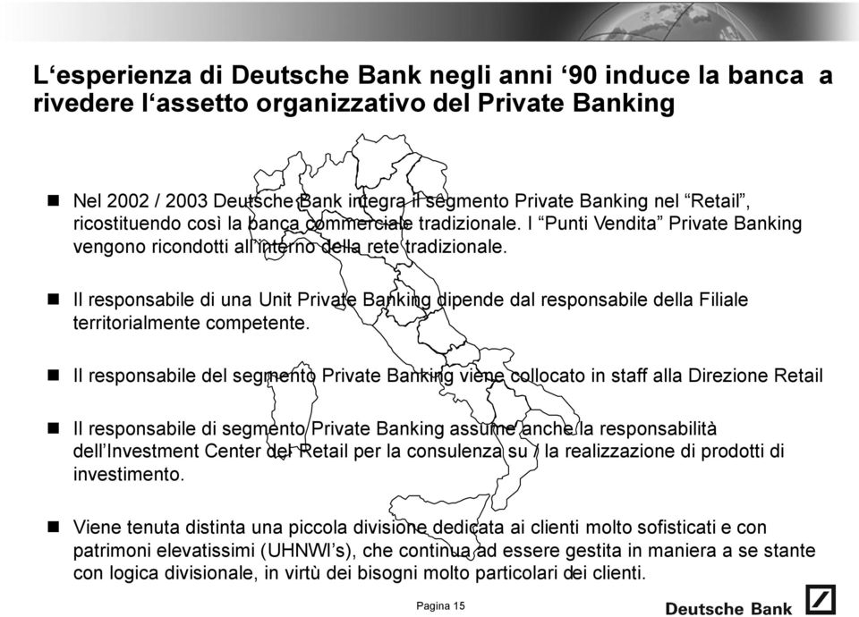 Il responsabile di una Unit Private Banking dipende dal responsabile della Filiale territorialmente competente.