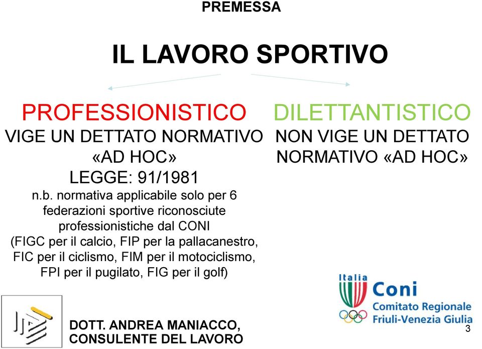 CONI (FIGC per il calcio, FIP per la pallacanestro, FIC per il ciclismo, FIM per il