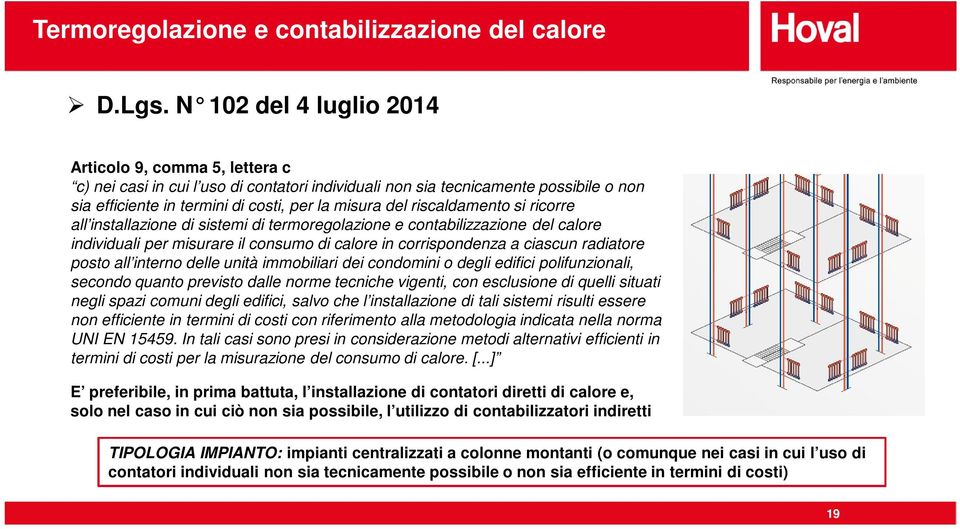 riscaldamento si ricorre all installazione di sistemi di termoregolazione e contabilizzazione del calore individuali per misurare il consumo di calore in corrispondenza a ciascun radiatore posto all