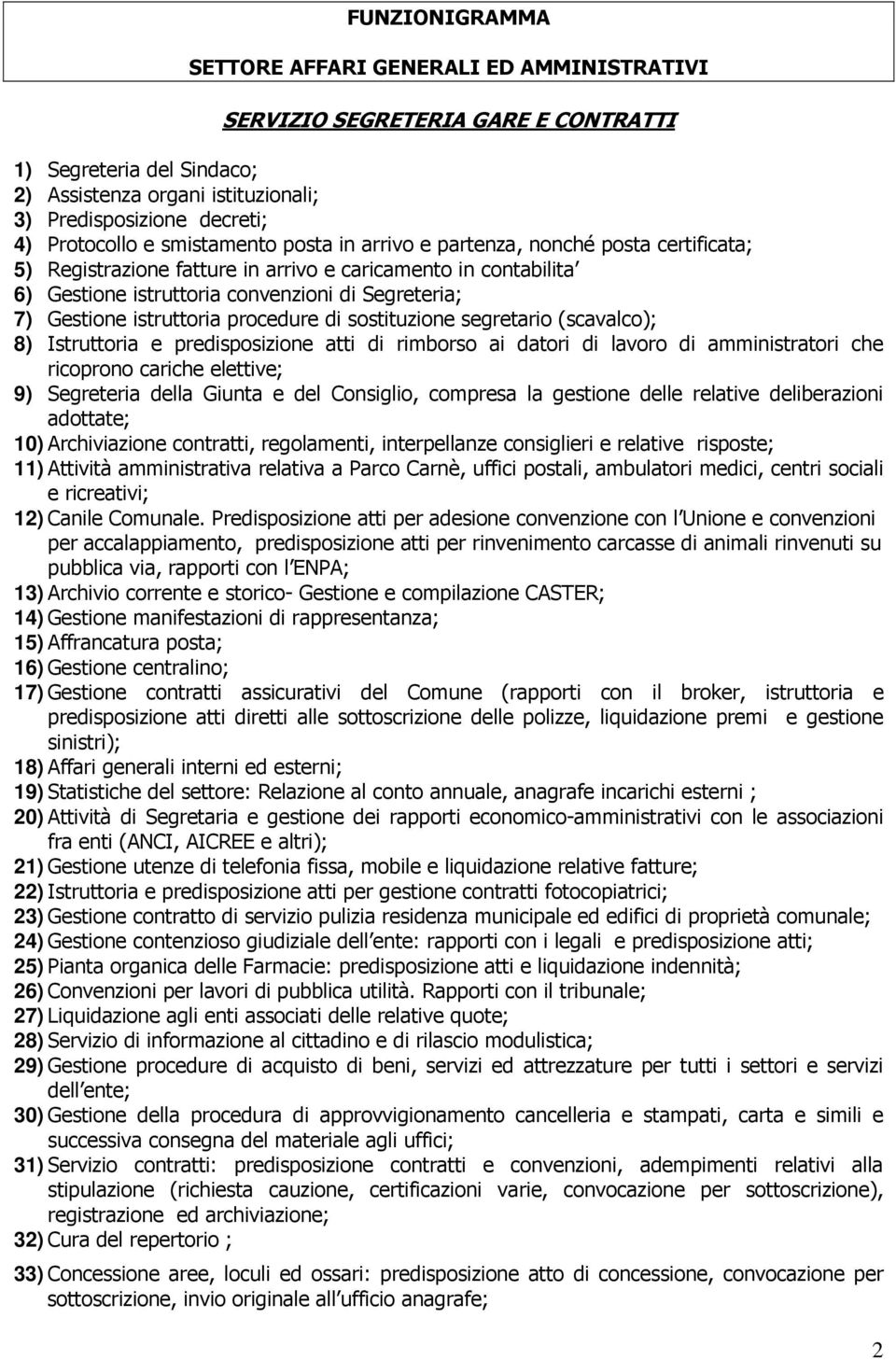 istruttoria procedure di sostituzione segretario (scavalco); 8) Istruttoria e predisposizione atti di rimborso ai datori di lavoro di amministratori che ricoprono cariche elettive; 9) Segreteria