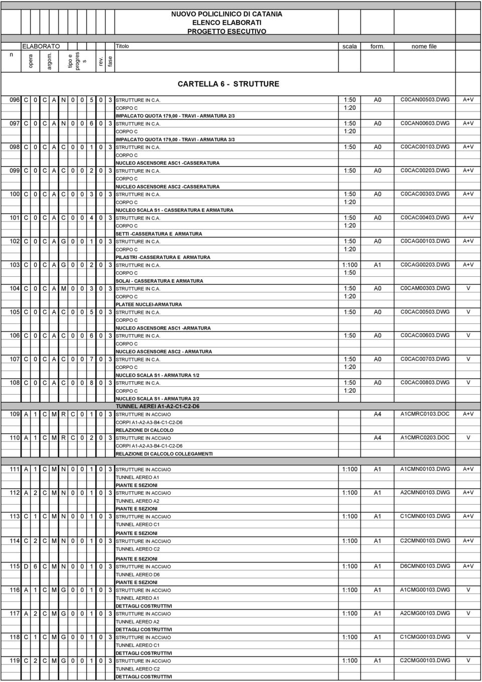 DWG A+V 1:20 IMPALCATO QUOTA 179,00 - TRAVI - ARMATURA 3/3 098 C 0 C A C 0 0 1 0 3 STRUTTURE IN C.A. 1:50 A0 C0CAC00103.