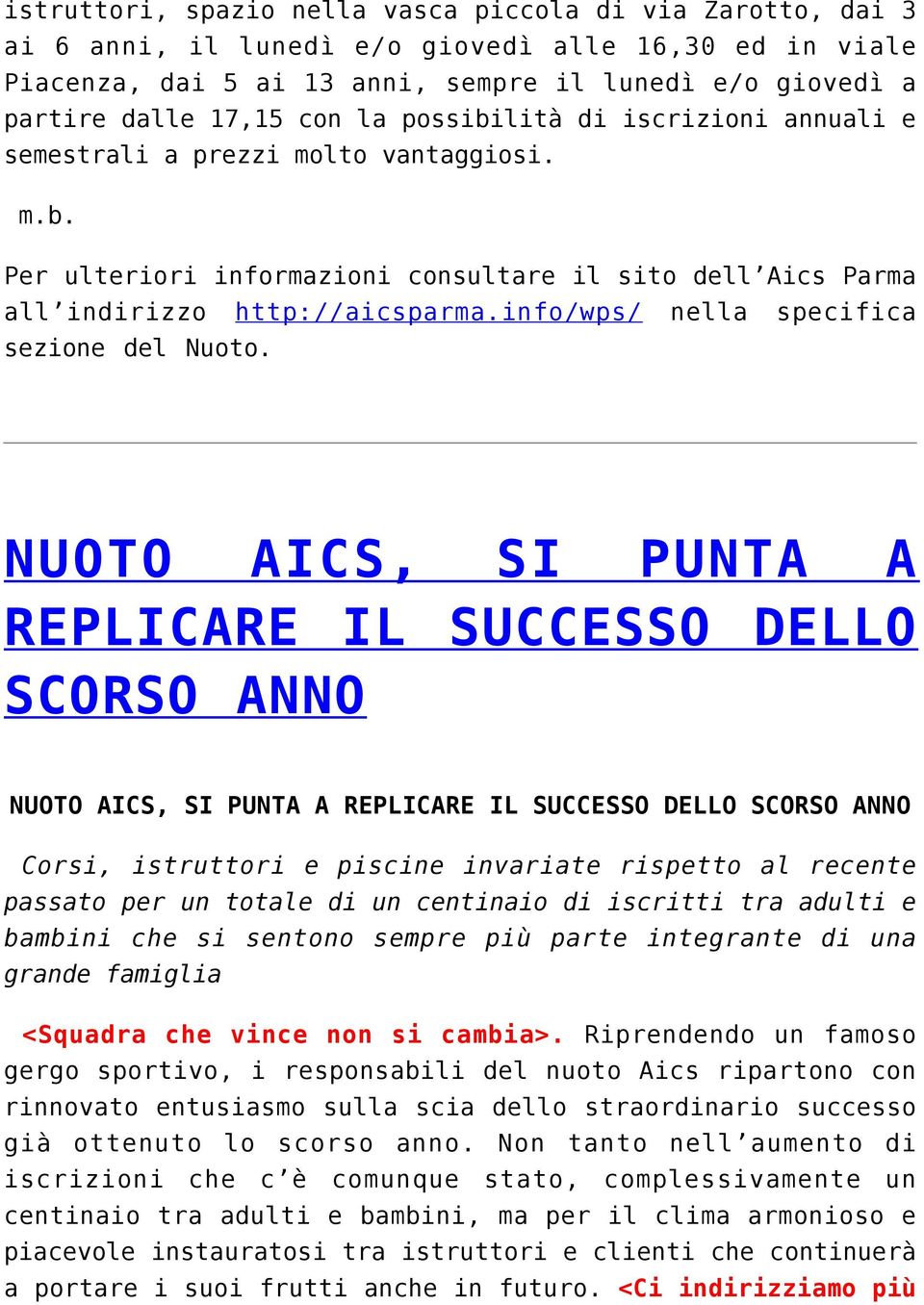 info/wps/ nella specifica sezione del Nuoto.