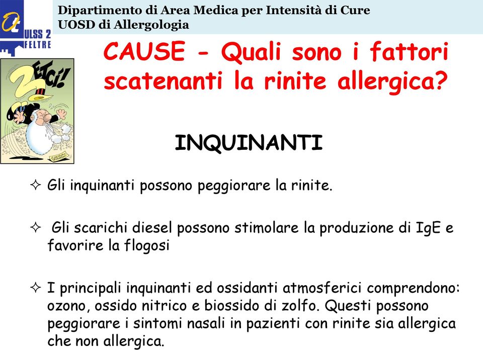 Gli scarichi diesel possono stimolare la produzione di IgE e favorire la flogosi I principali