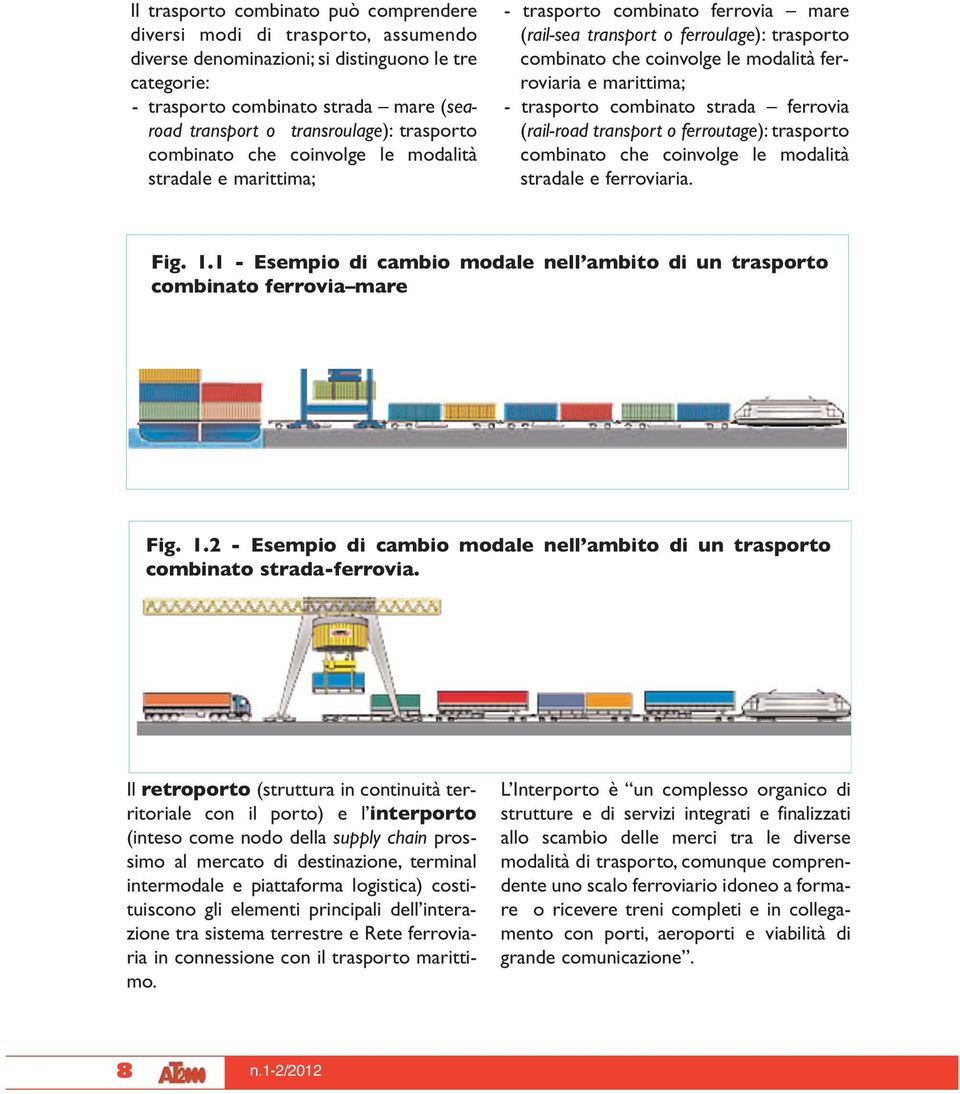 ferroviaria e marittima; - trasporto combinato strada ferrovia (rail-road transport o ferroutage): trasporto combinato che coinvolge le modalità stradale e ferroviaria. Fig. 1.