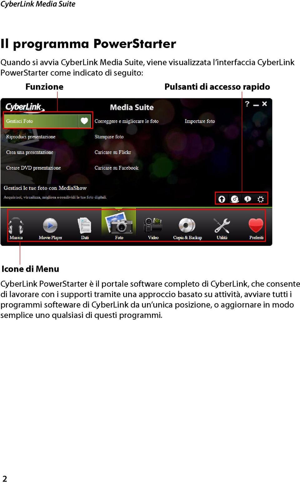 portale software completo di CyberLink, che consente di lavorare con i supporti tramite una approccio basato su attività,