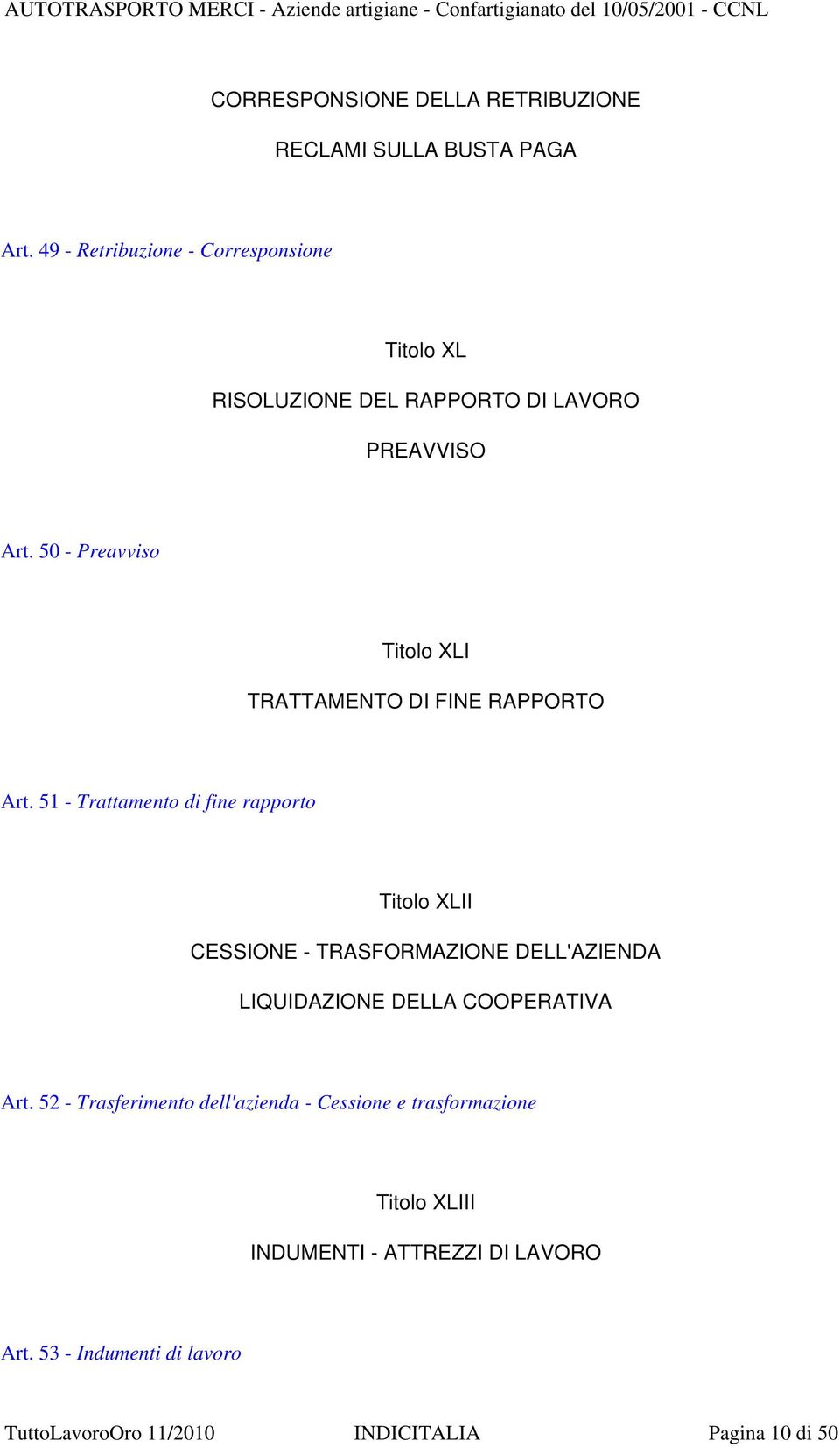 50 - Preavviso Titolo XLI TRATTAMENTO DI FINE RAPPORTO Art.