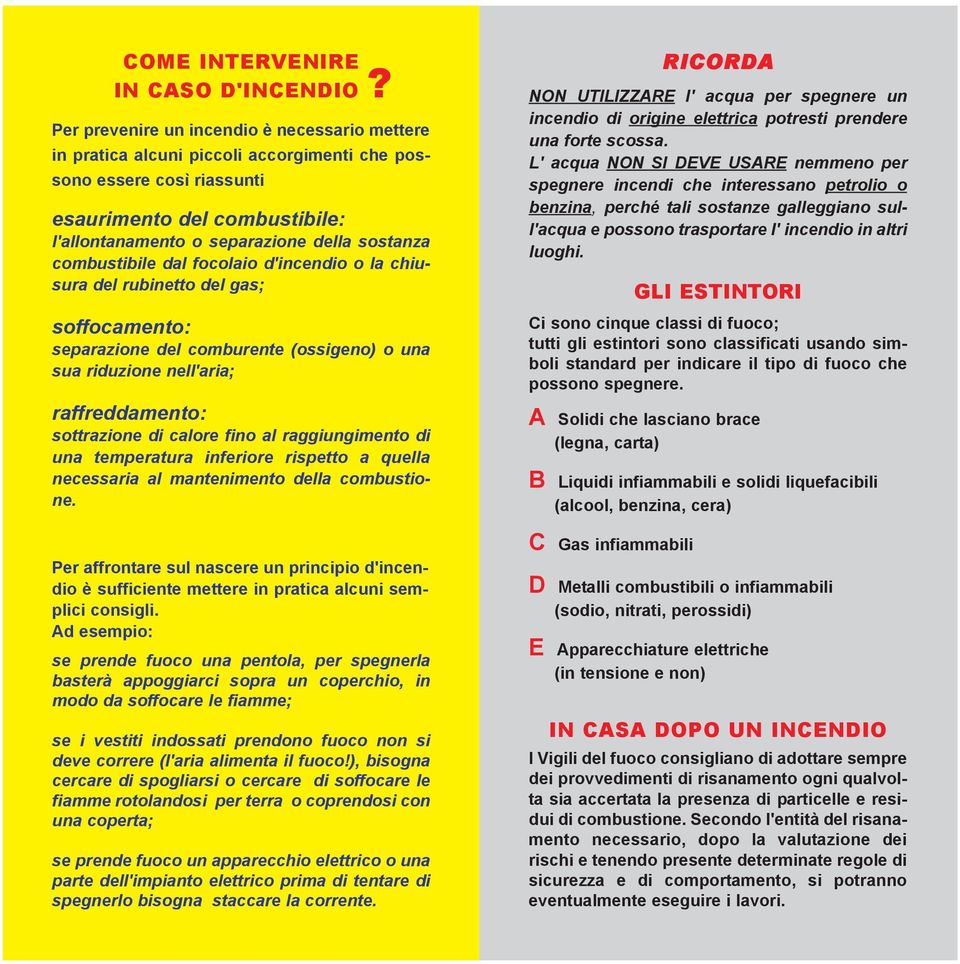 combustibile dal focolaio d'incendio o la chiusura del rubinetto del gas; soffocamento: separazione del comburente (ossigeno) o una sua riduzione nell'aria; raffreddamento: sottrazione di calore fino