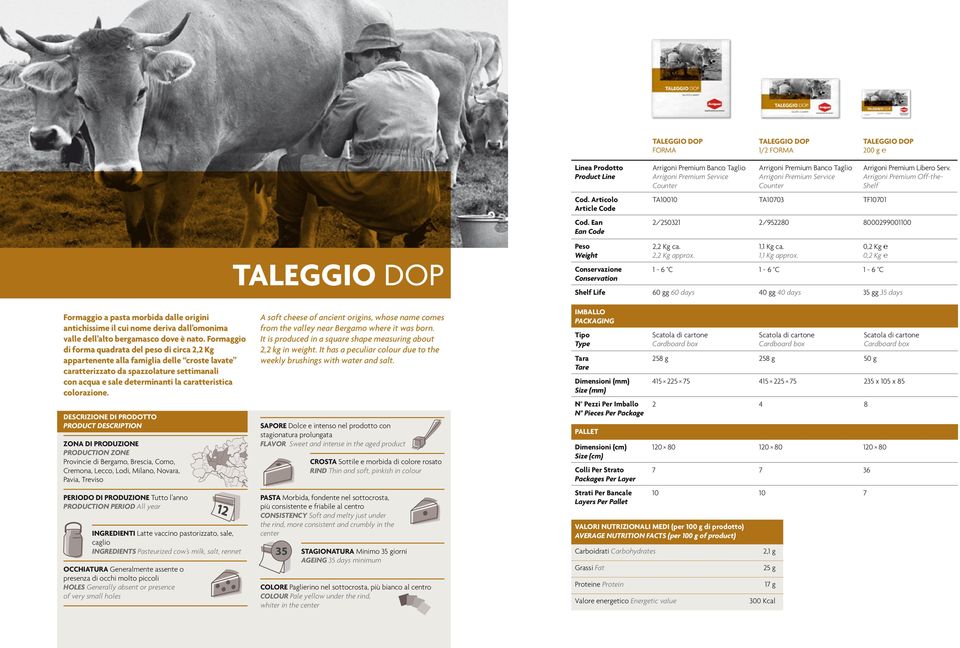 1-6 C 1-6 C 1-6 C Shelf Life 60 gg 60 days 40 gg 40 days 35 gg 35 days Formaggio a pasta morbida dalle origini antichissime il cui nome deriva dall omonima valle dell alto bergamasco dove è nato.